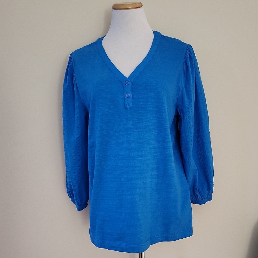 Chico's Bright Cobalt V-Neck Top w/Button Placket (Large) Like New